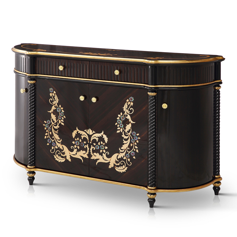 Luxury Classical Style Black and Golden Sideboard From China