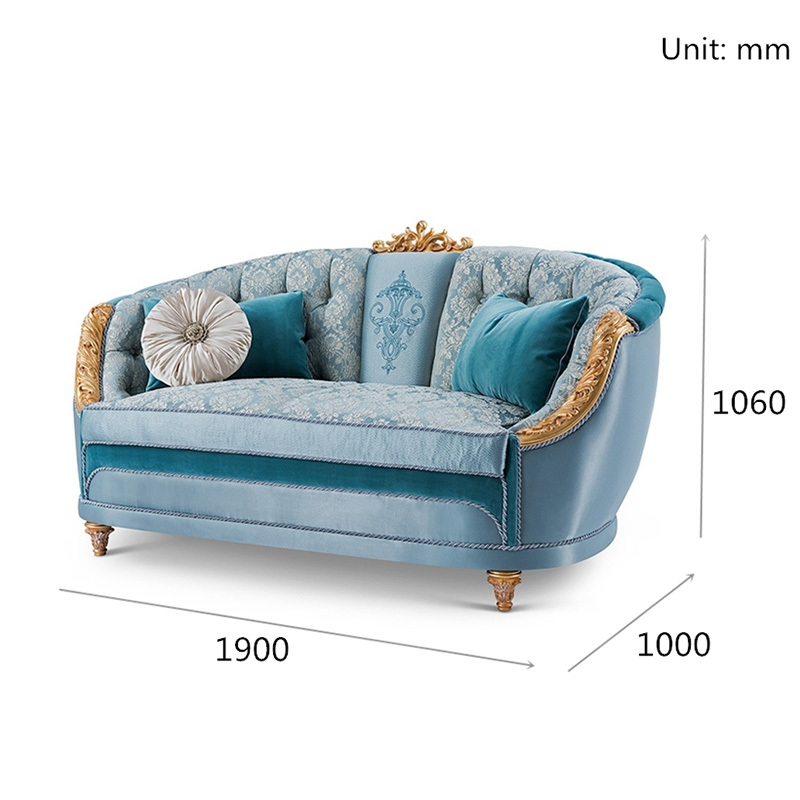 Elegant Classic Carving Living Room Furniture 6 Seater Fabric Sofa Set