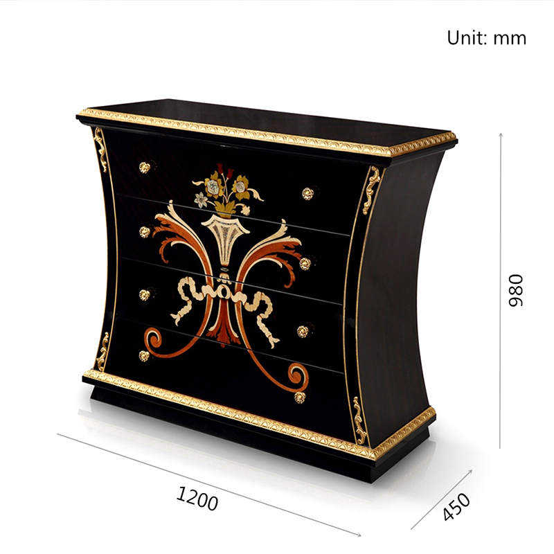 Luxury Style High Class Wooden 4 Chests of Drawers with Flower Pattern