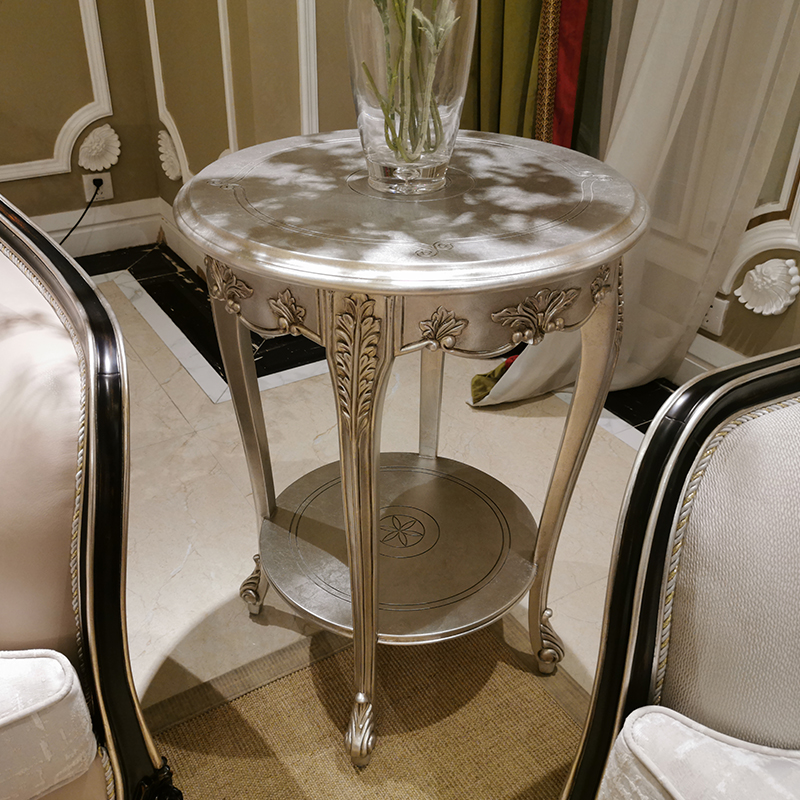 French Style Flash Star Grey Small End Table with Hand-carved Flowers