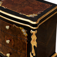 Flower Bordered High Gloss Black and Golden Nightstand/Bedside Table