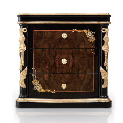 Flower Bordered High Gloss Black and Golden Nightstand/Bedside Table