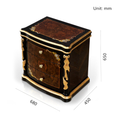 Flower Bordered High Gloss Black and Golden Nightstand/Bedside Table