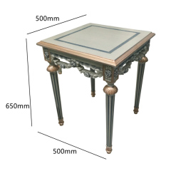 European Gray Wooden Carved Design Corner Tea Table