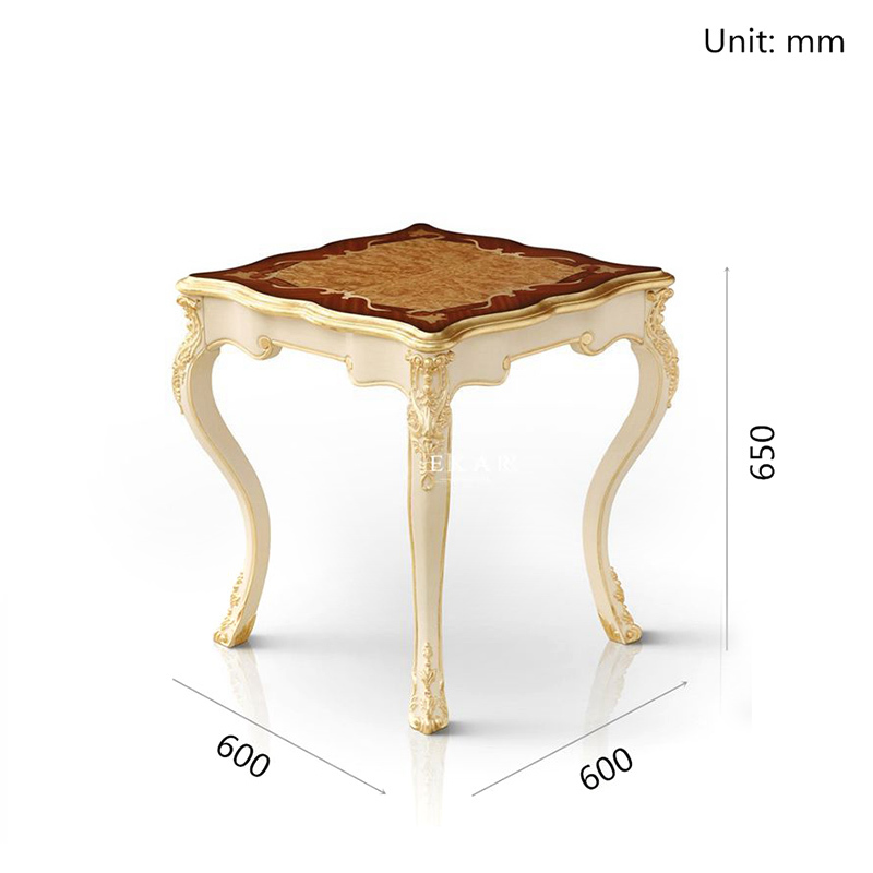 Ivory White High Gloss Veneer Hand Carved End Table