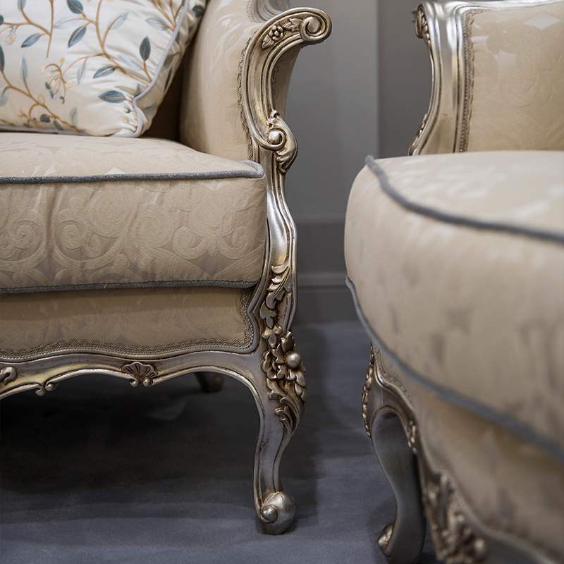 Royal Classic Design Elegant Sofa Cream Fabric Couch