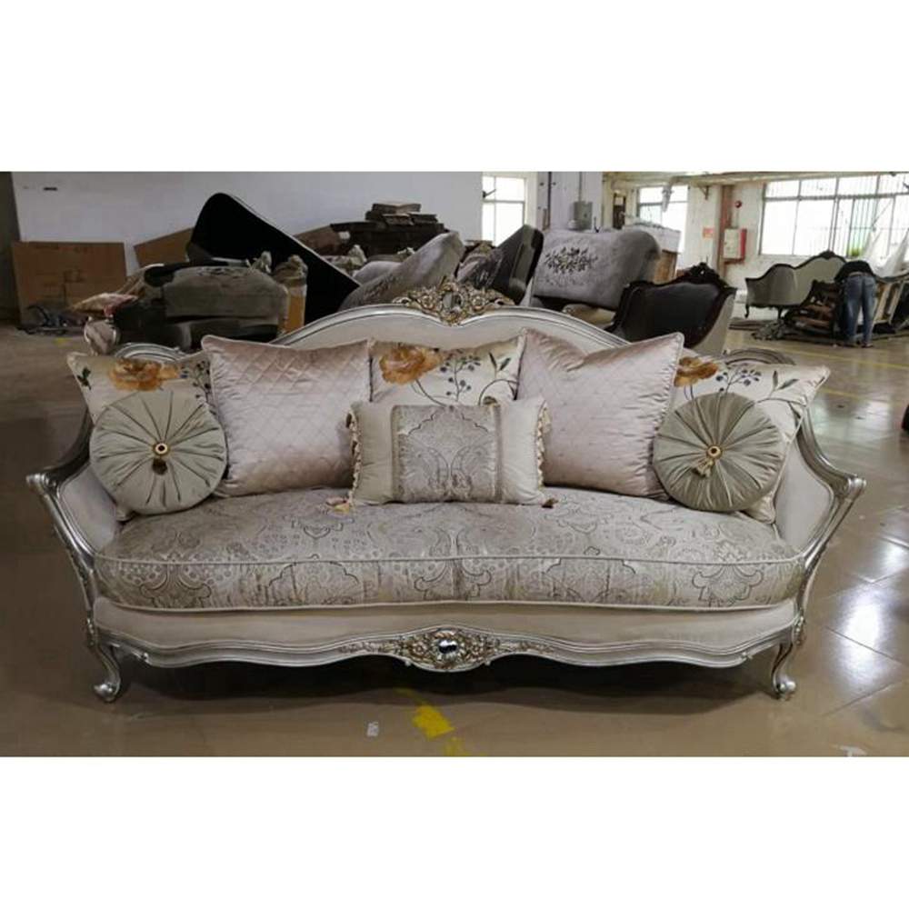 Gold Carved Fabric Luxury Antique Sofa Set