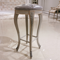 The Latest French Luxury Style High Grey Leather Bar Stool