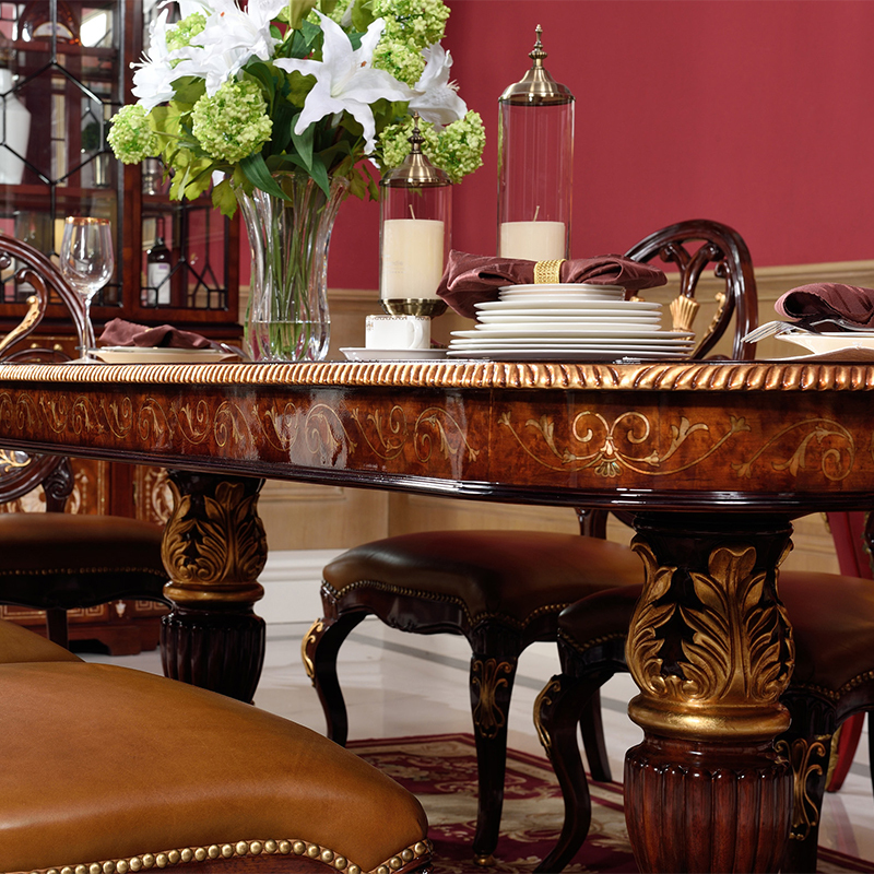 Classical dining room wooden rectangular dining table and chairs