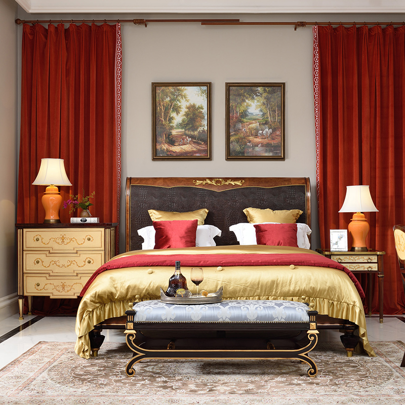 Classical Bedroom European Exquisite Wooden Bed Furniture Set Bed