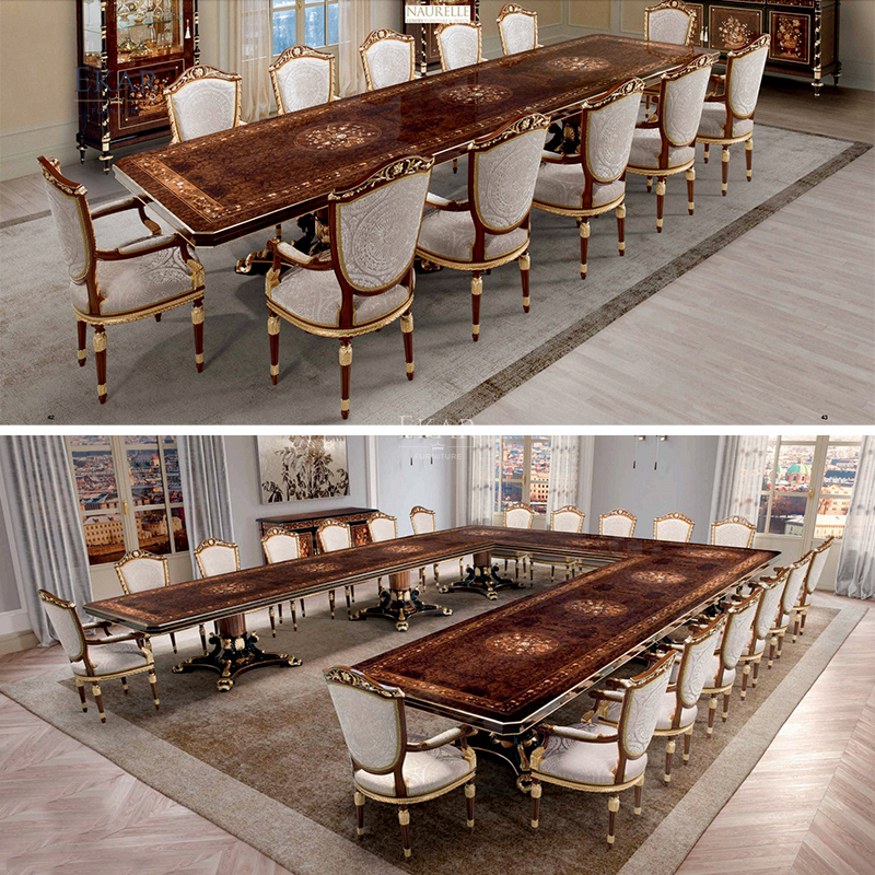 Classic Long Dining Table Sets Luxury Wood Carving Multi-Person Dining Table And Chairs