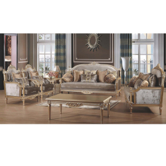 Antique Gray Velvet Fabric With Wood Carving Living Room Sofa Set