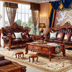 Luxurious Classical Solid Wood Genuine Leather Living Room Sofa