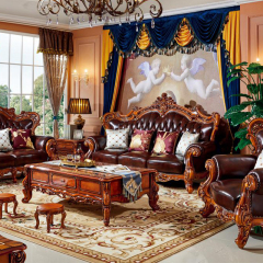 Luxurious Classical Solid Wood Genuine Leather Living Room Sofa