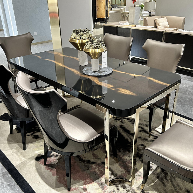 Marble Tabletop Dining Table and Buffet Cabinet Set