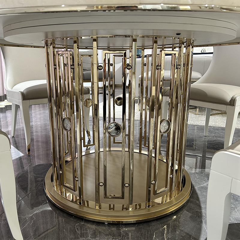 Circular Dining Table with Metal Accents