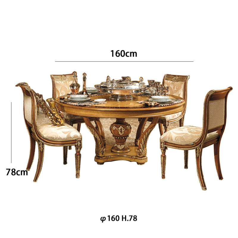 Graceful Baroque Style Solid Wood Round Dining Table