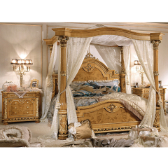 Luxurious baroque style solid wood bedroom furniture bed