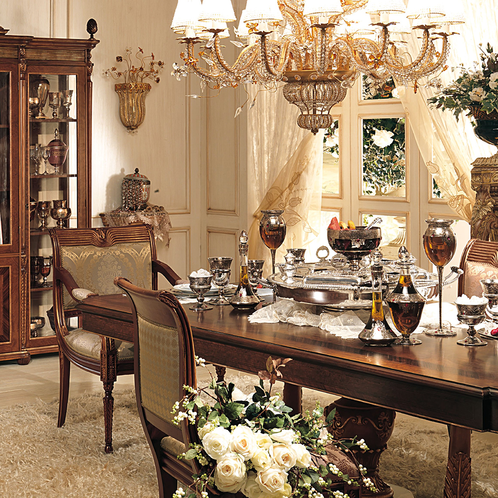 Regal Baroque Style Dark Wood Long Dining Table