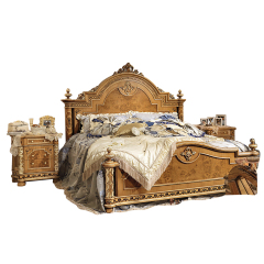 Luxurious baroque style solid wood bedroom furniture bed