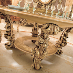 Elegant Baroque Style Solid Wood Round Dining Table