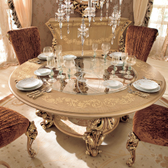 Elegant Baroque Style Solid Wood Round Dining Table