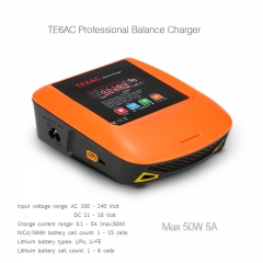 TE6AC Max 50W 5A AC/DC Professional Balance Charger for 1S-6S LiPo/LiFe 1S-15S NiMH Battery