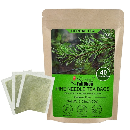 FullChea - Dried Pine Needle Tea Bags, 40 Teabags, 2.5g/bag - 100% Wild Masson Pine Needles - Premium Herbal Tea - Caffeine-free - Vitamin & Antioxida