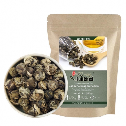 FullChea - Jasmine Pearl Tea - Jasmine Dragon Pearls - Loose Leaf Green Tea - Jasmine Green Tea with Delightful Aroma 4oz / 113g