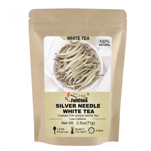 FullChea - White Tea Loose Leaf - Yunnan Silver Needle White Tea - Caffeine Level Low - Bai Hao Yin Zhen - Refreshing Woody Fragrance - 2.5oz/71g
