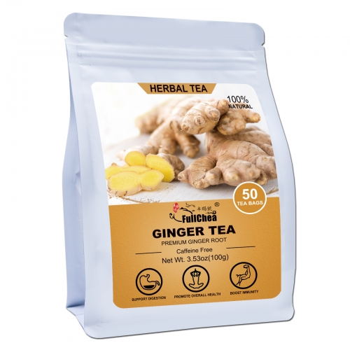 FullChea - Ginger Tea Bags, 50 Teabags, 2g/bag - Premium Ginger Root Tea Bag - Warm & Spicy - Non-GMO - Caffeine-free - Support Digestion & Boost Immu