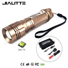 Jialitte F080 XML T6 LED Zoom Focus Handheld Waterproof Flashlight with 26650 battery and charger, for biking Hiking, Camping