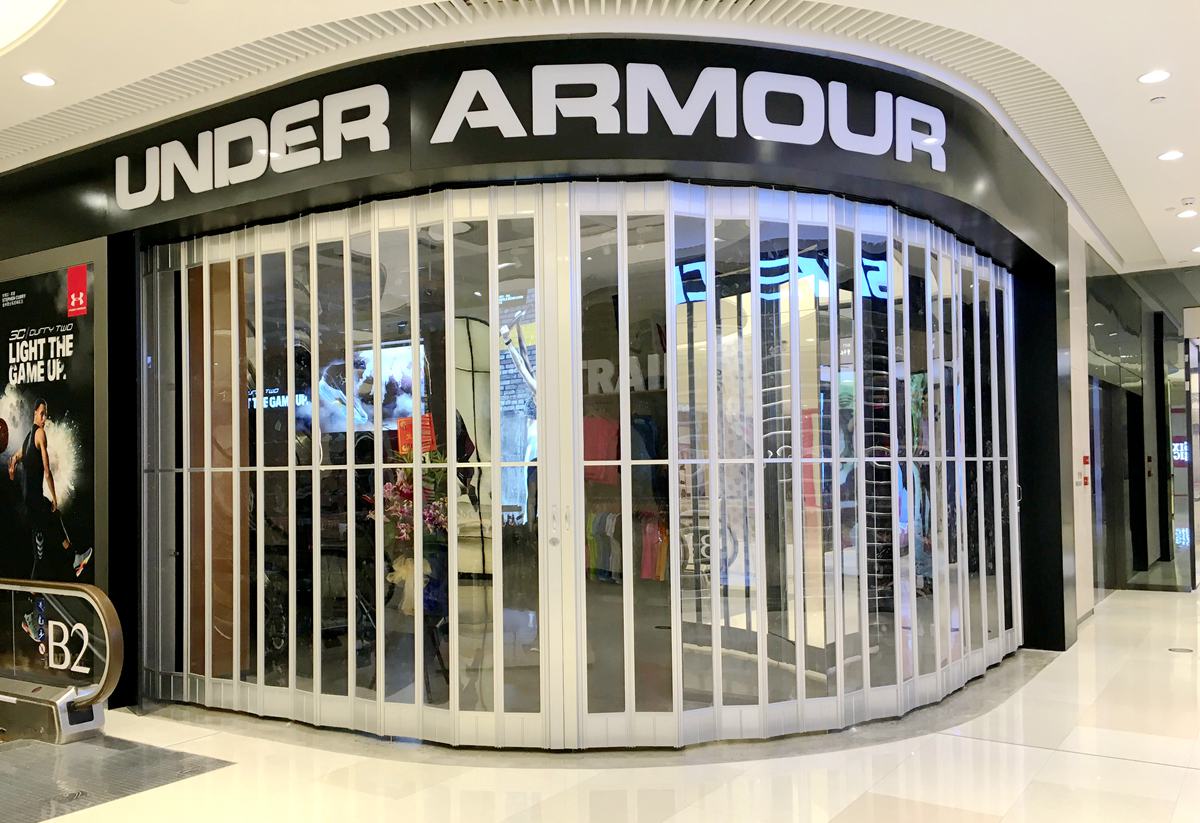 ommercial security side folding closure for UNDER AMOUR SHOPFRONTS