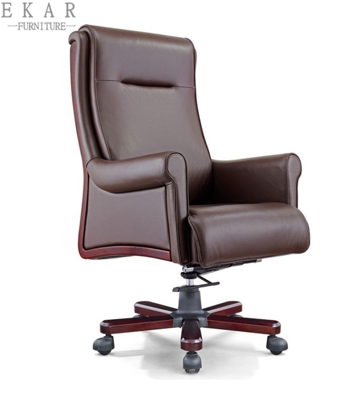 Luxury Leather High Back Office Chair Reddish Brown Executive Chair