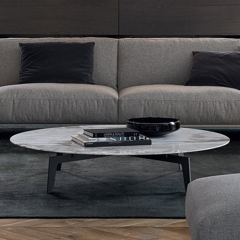 Round Marble Top Coffee Table with Stainless Steel Base
