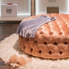 Orange velvet round classic footstool