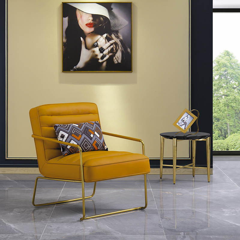 Metallic Base Upholstered Armchair Fabric Leisure Chair