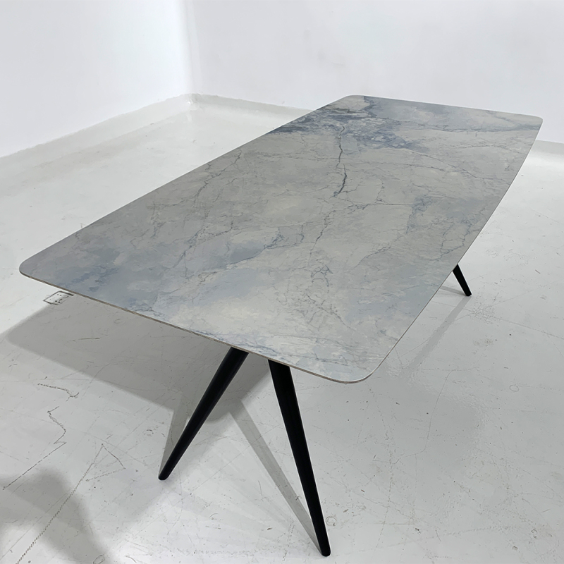 Modern Metal Base Table Marble ceramic Rectangle Dining Table Set