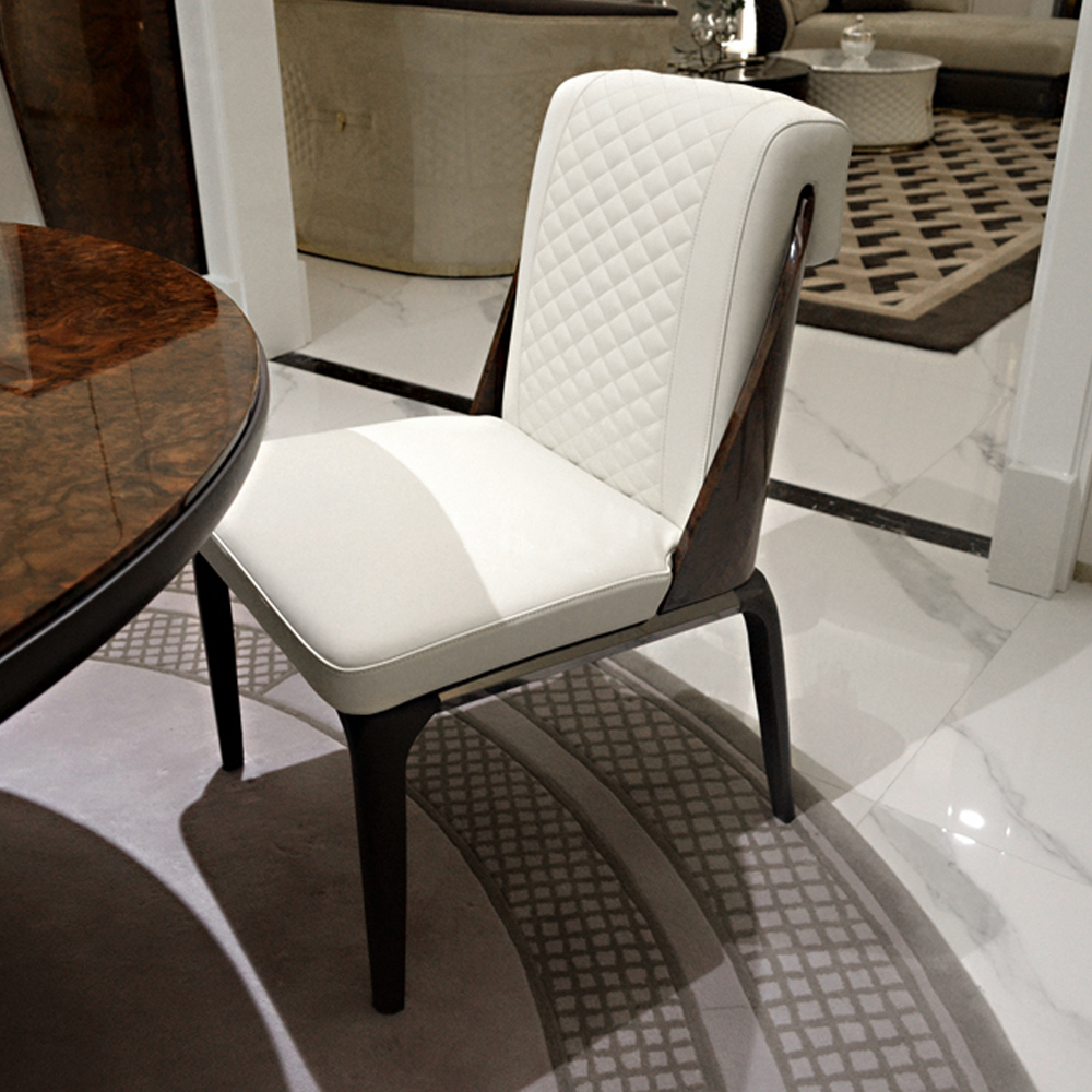 White upholstered dining chairs in modern design style