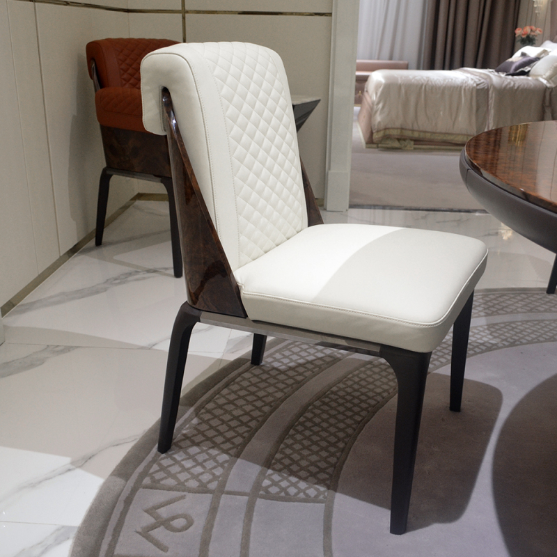 White upholstered dining chairs in modern design style
