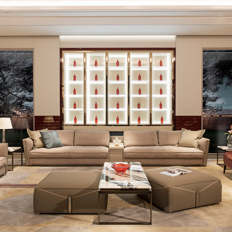 Modern luxury design living room furniture wide seat wood leather sofa