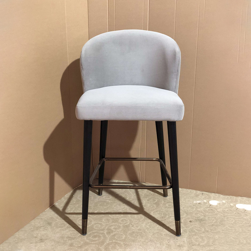 Modern Restaurant Chair Oak Wood Leg Fabric Bar Stool With Back