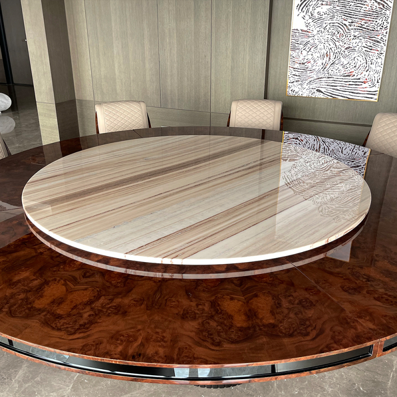 Modern Italian stainless steel base marble dining table