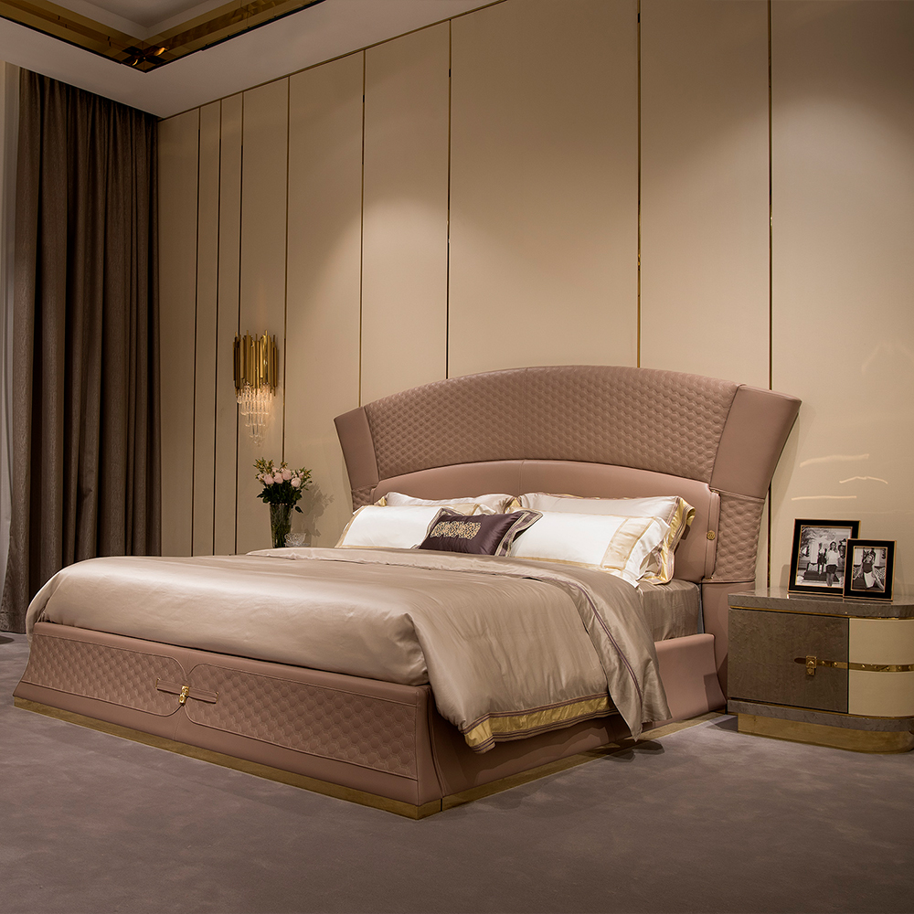 High quality modern leather mixed fabric bedroom bed