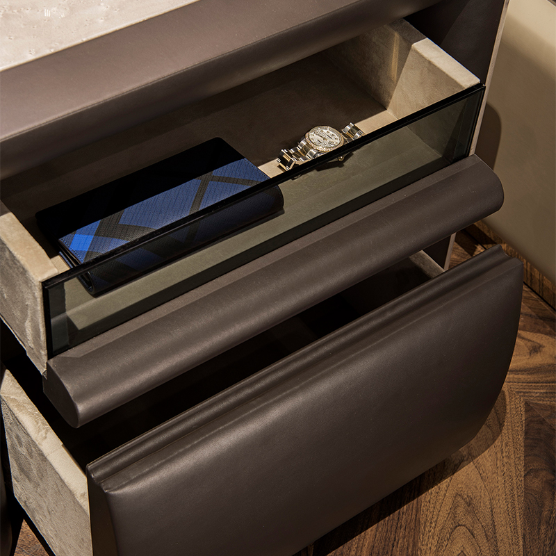 Contemporary Deluxe Veneer Leather Nightstand