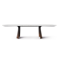 Modern Marble Dining Table with Wooden Base