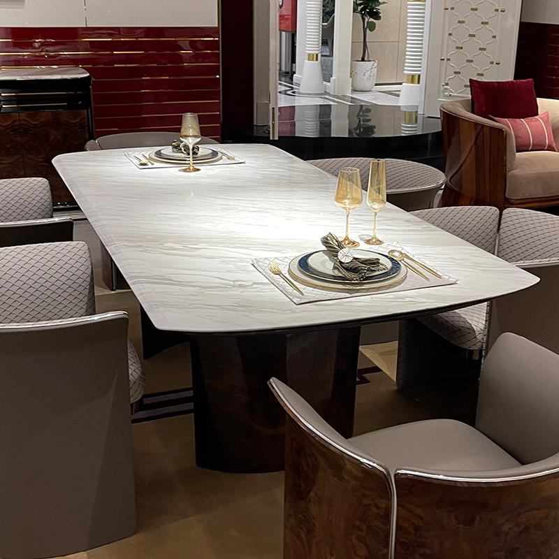 Modern Marble Dining Table with Wooden Base