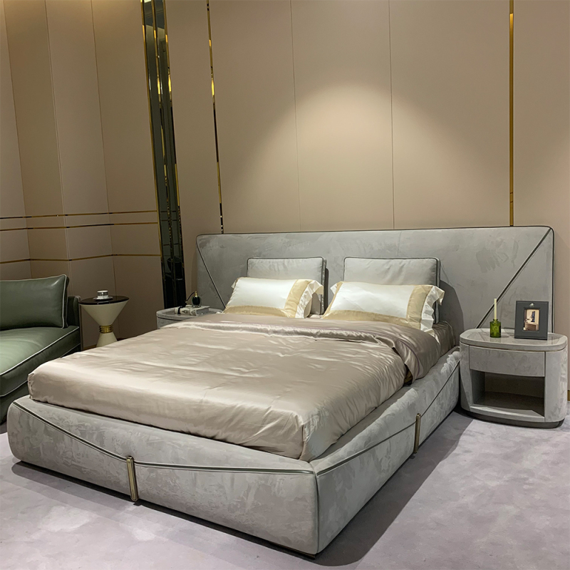 Modern design upholstered leather bedroom bed