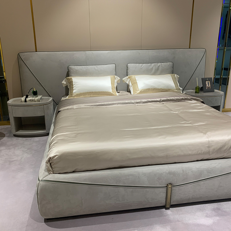 Modern design upholstered leather bedroom bed