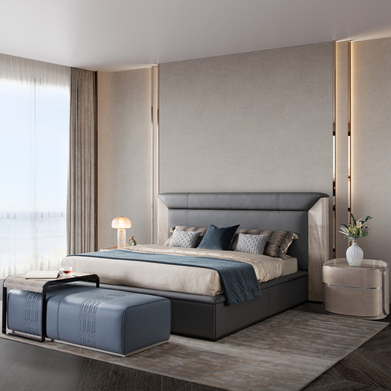 Bedroom Furniture Minimalist Design Upholstered Modern Leather Bed